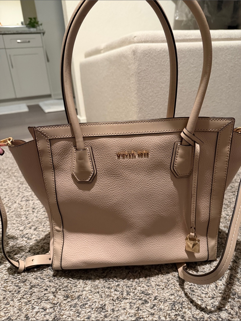 Michael Kors Pebbled Satchel in Blush Pink with Gold Hardware